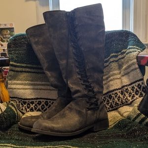 Maurices Gray faux-laced Suede knee high Boots